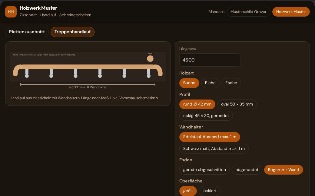Screenshot Katalog-Konfigurator (White Label), Ansicht 2 (Beispieldaten)