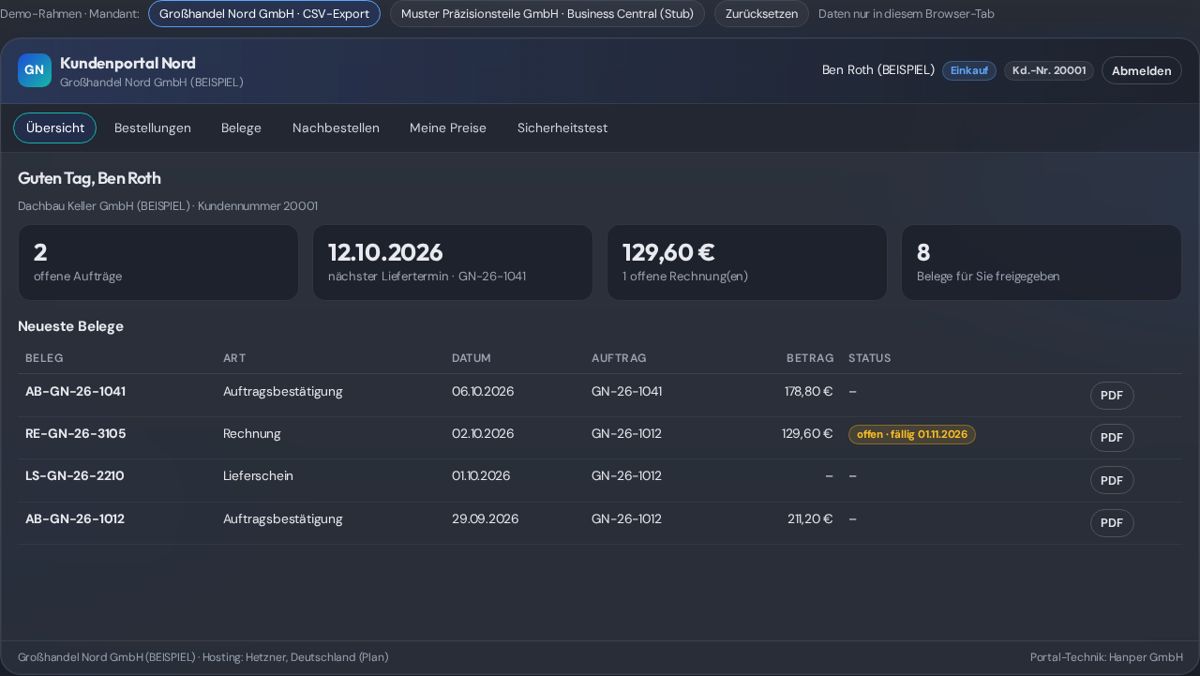 Screenshot Kundenportal (White Label) (Beispieldaten)