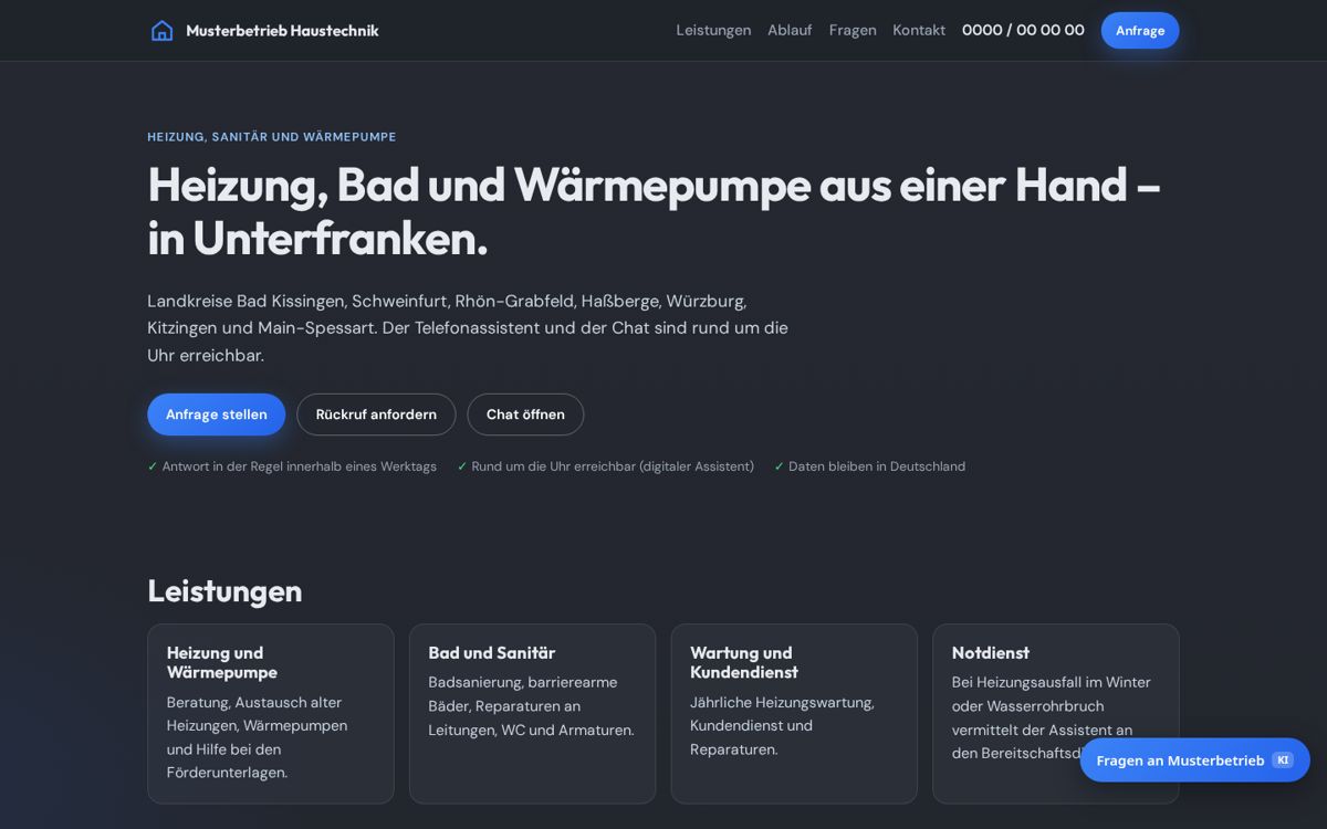Screenshot Websites für Handwerk & KMU (Beispieldaten)