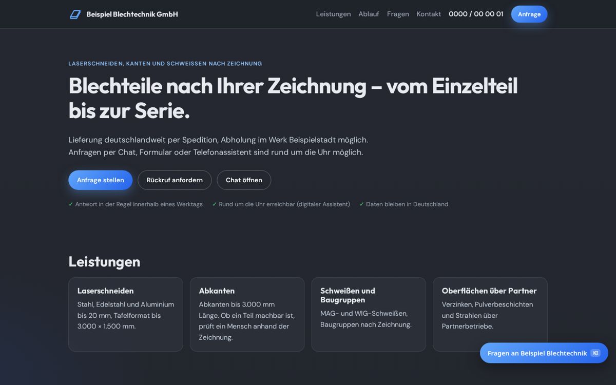 Screenshot Websites für Handwerk & KMU, Ansicht 2 (Beispieldaten)